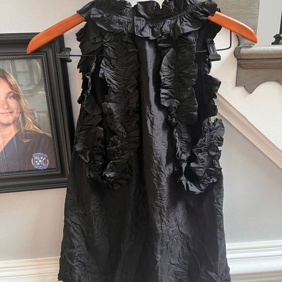 Robbi & Nikki Black Silk Fancy Ruffle & Bow Tank Too sz S EUC - Picture 4 of 5